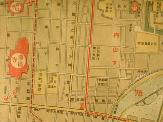 大正１１年（１９２２）頃の岡山市内山下・紙屋町近辺の地図