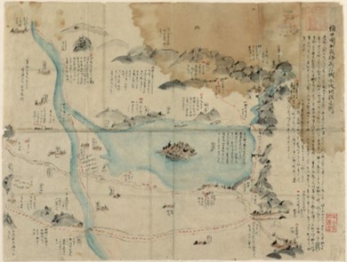 備中国加夜郡高松城水攻地理之図